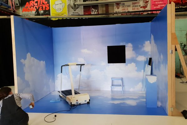 Set design of room with clouds in studio